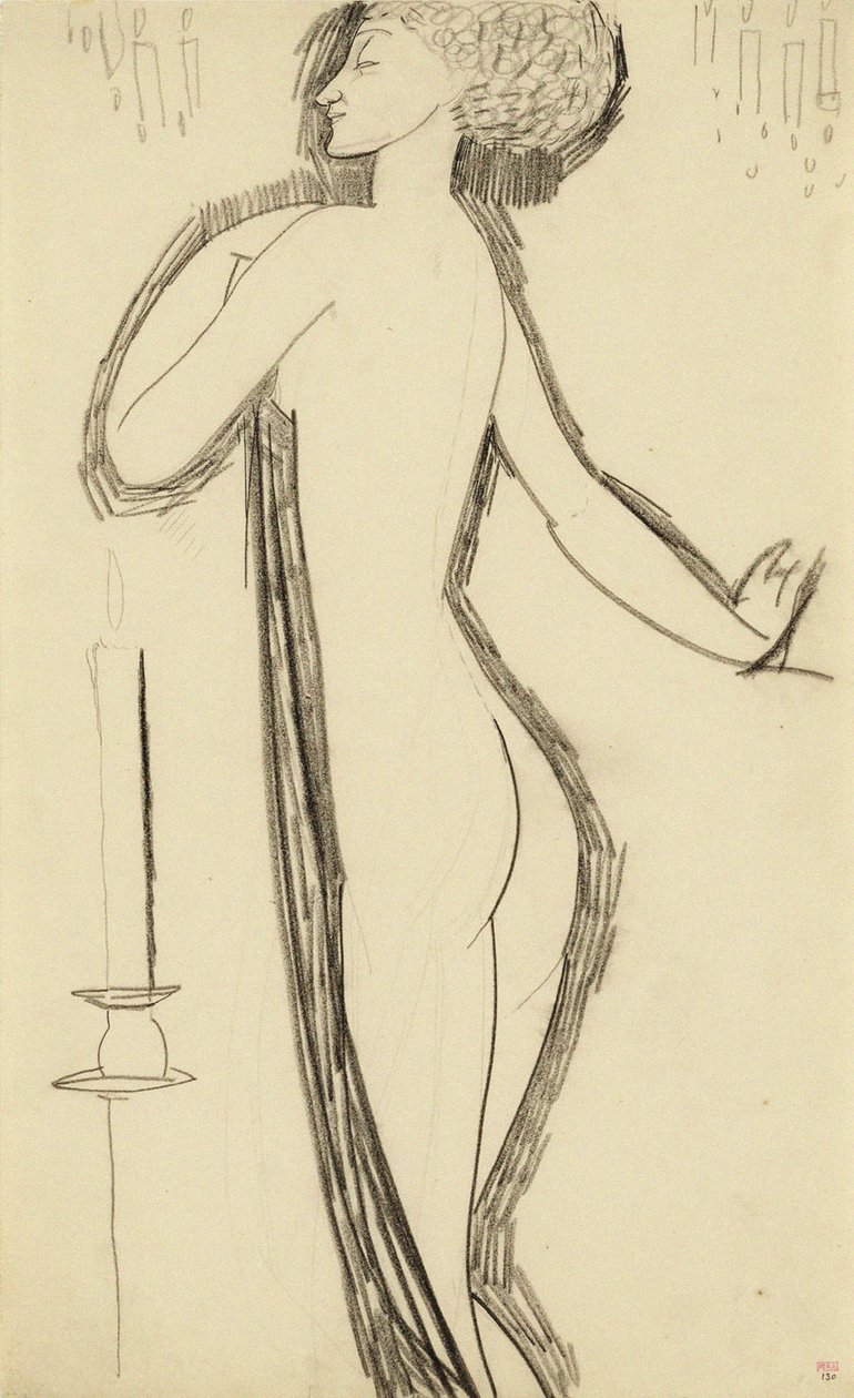 Seisova nainen profiilissa sytytetty kynttilä, c. 1911 tekijältä Amedeo Modigliani