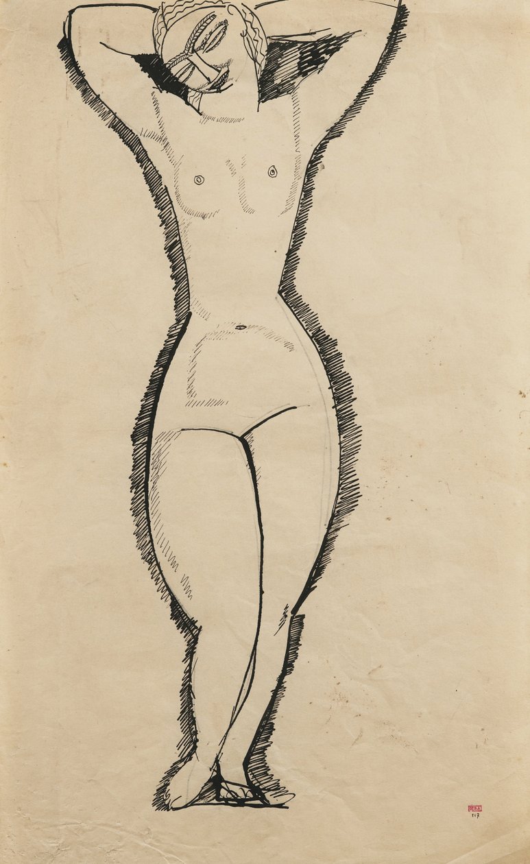Seisova alaston kädet kohotettuina (Anna Akhmatova tekijältä Amedeo Modigliani