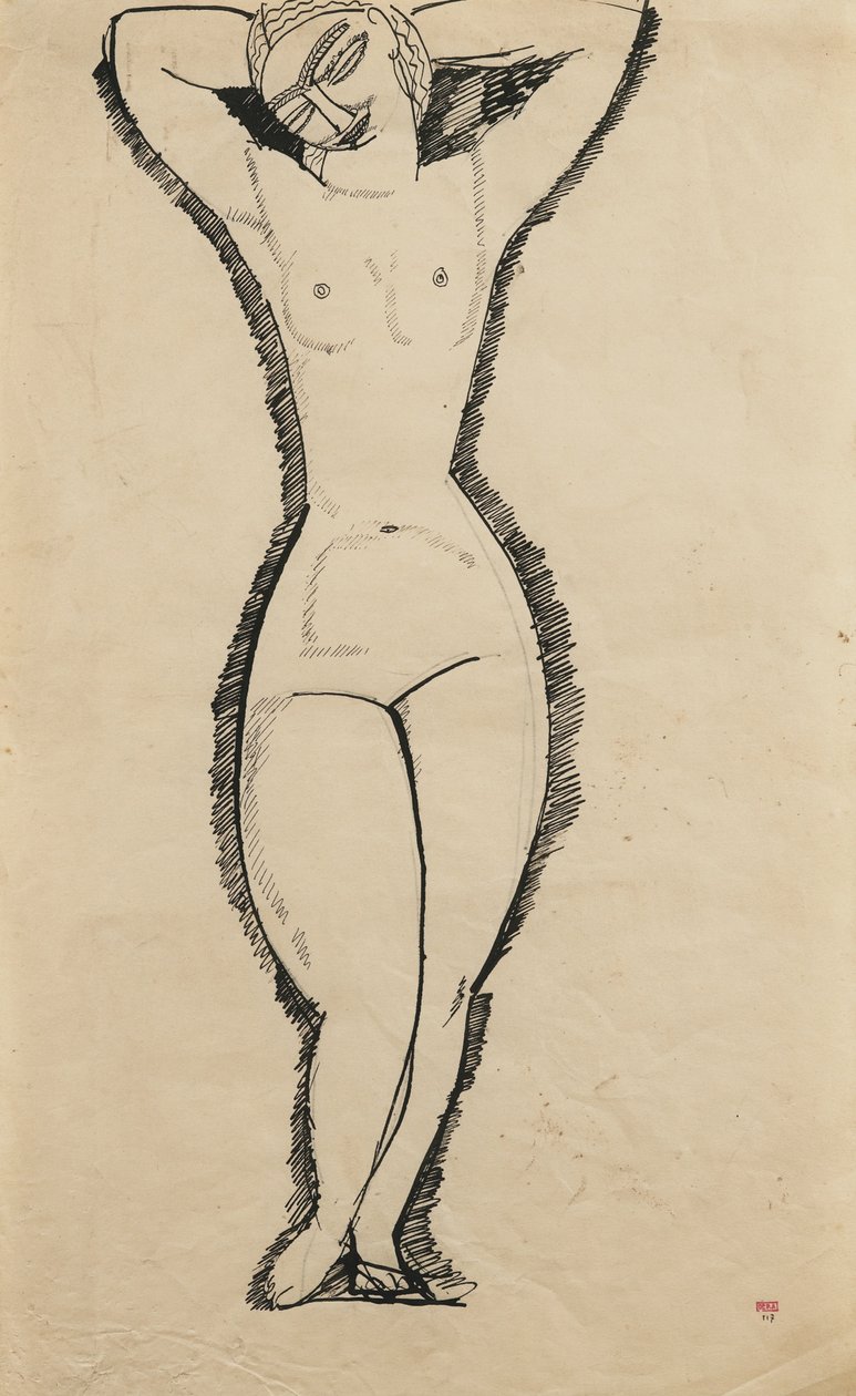 Seisova alastonkuva kädet ylös, 1911 tekijältä Amedeo Modigliani