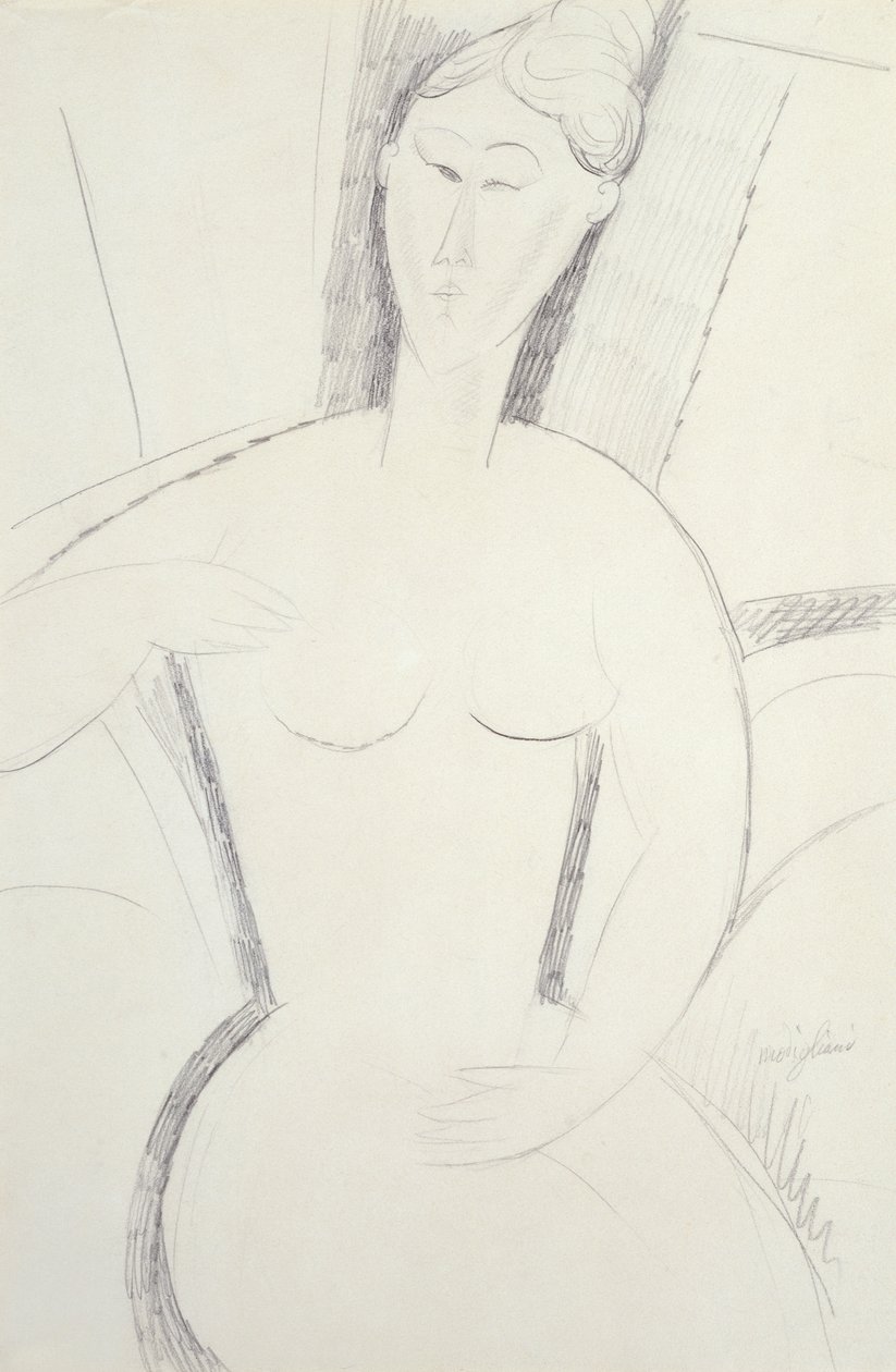 Nainen istumassa (lyijykynä) tekijältä Amedeo Modigliani