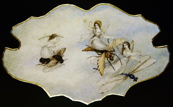 Keijut leikkivät hyönteisillä, n. 1860 (akvarelli ja kynä paperille) tekijältä Amelia Jane Murray