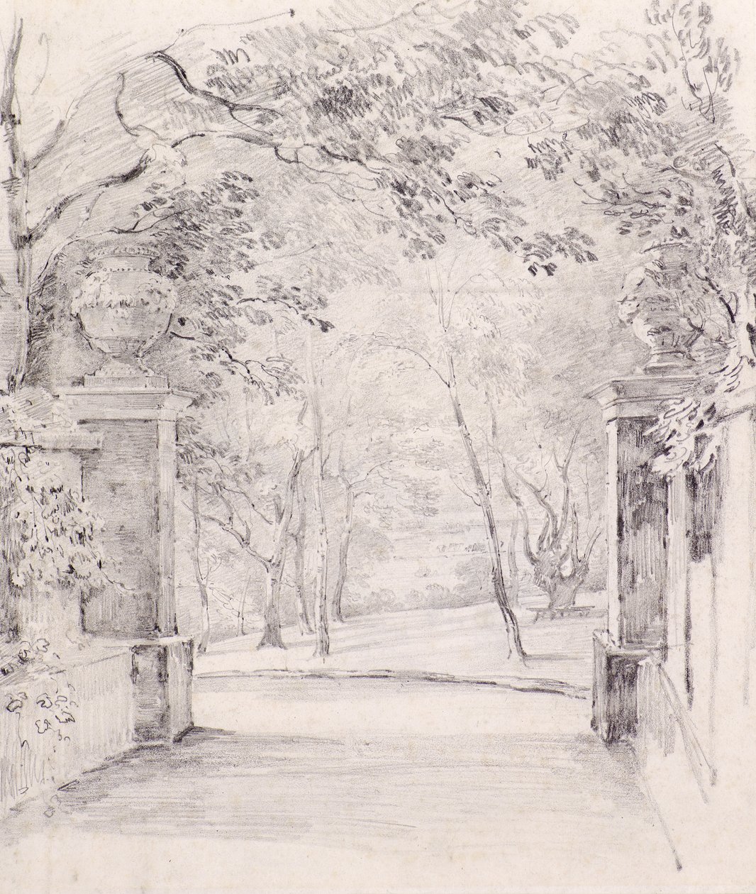 Näkymä Bromleyn sisäänkäynnistä, n. 1810 (kynä) tekijältä Amelia Long