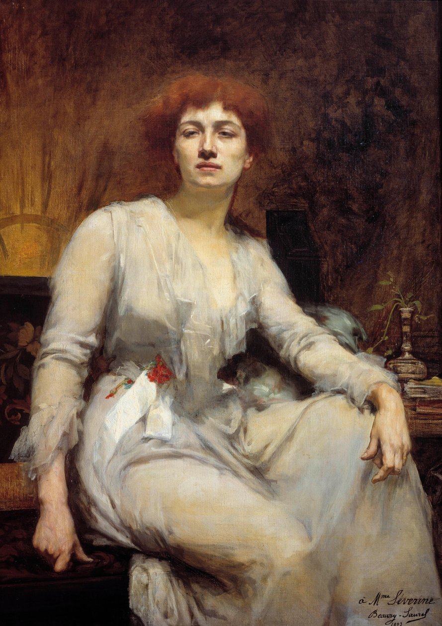 Severinen muotokuva (Caroline Remyn vaimo Guebhard) (1856-1929), sosialistinen toimittaja Amelie Beaury Saurelin (? -1924) maalaus 1893 su. 1,2x0,87 m. Pariisi, Musee Carnavalet tekijältä Amelie Beaury Saurel