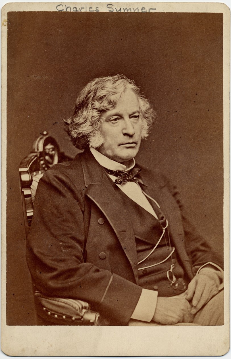 Charles Sumner (1811-74), Yhdysvaltain senaattori; valokuva George Warren, Boston (albumiprintti) tekijältä American Photographer