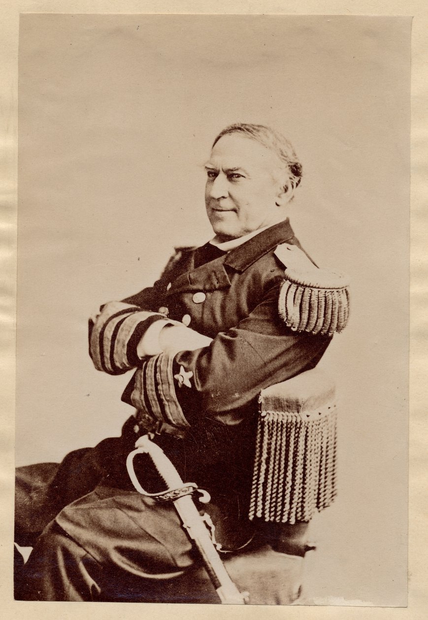 David Glasgow Farragut (1801-70), Yhdysvaltain laivastoupseeri, lippueupseeri sisällissodan aikana, myöhemmin amiraali (valokuva). tekijältä American Photographer
