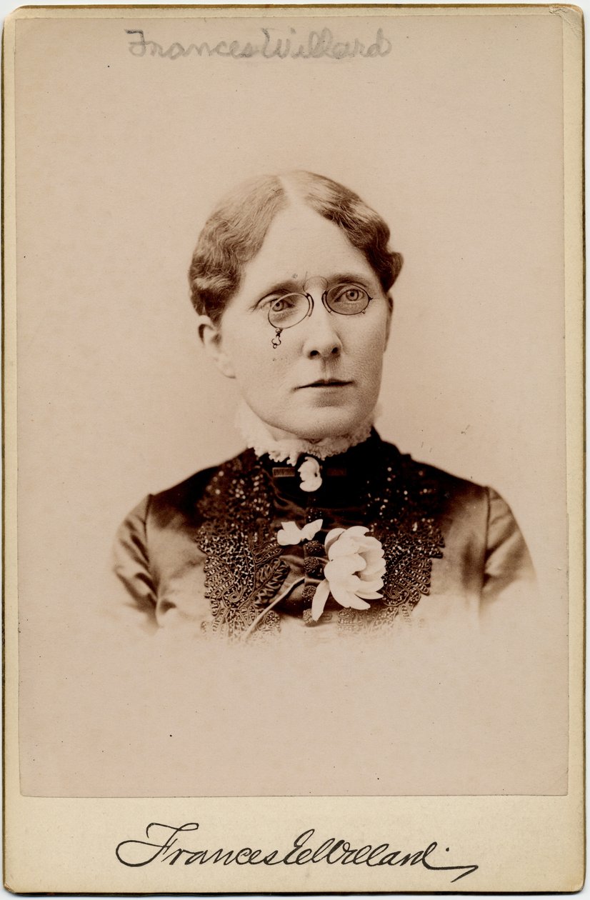 Frances Elizabeth Caroline Willard (1839-98), amerikkalaisten naisten äänioikeus, raittiuskampanjoija ja kouluttaja (albumikuva) tekijältä American Photographer