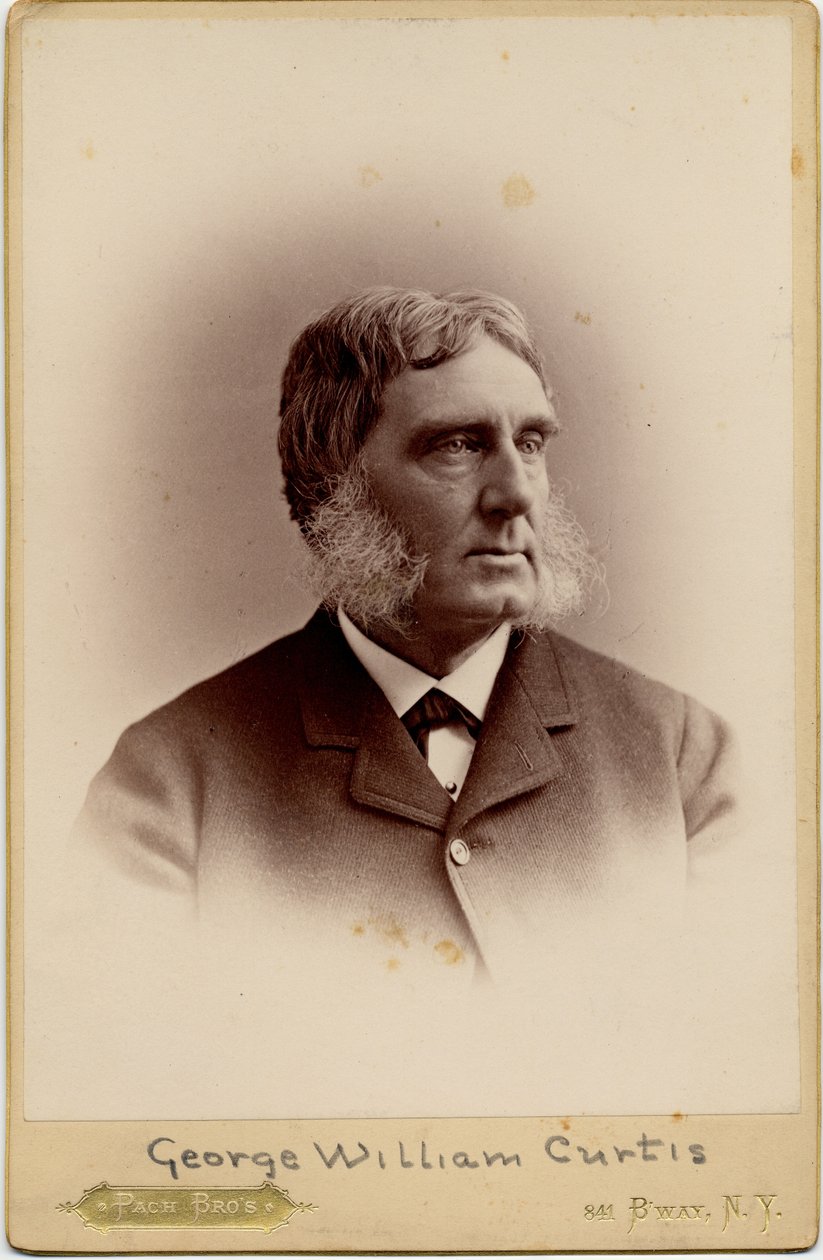 George William Curtis (1824-92), yhdysvaltalainen kirjailija; valokuva: Pach Brothers, New York (albumikuva) tekijältä American Photographer