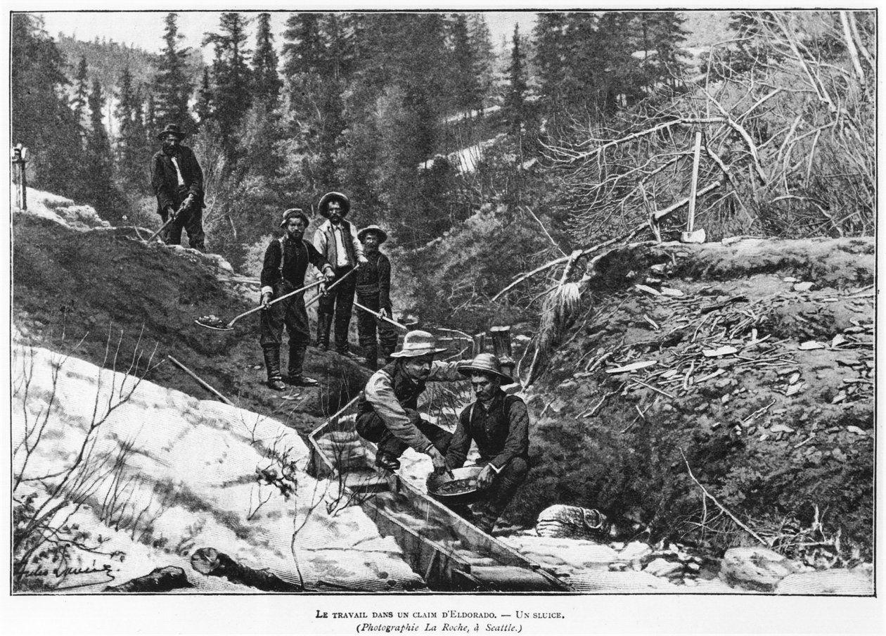 Kullankaivostoiminta Alaskassa, kuva Lectures pour tousista, n. 1898-1899 tekijältä American Photographer