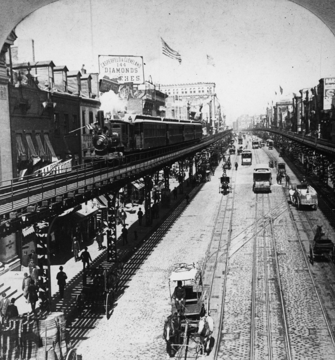 IRT Third Avenue Line pitkin Boweryä, New York, n. 1897 tekijältä American Photographer