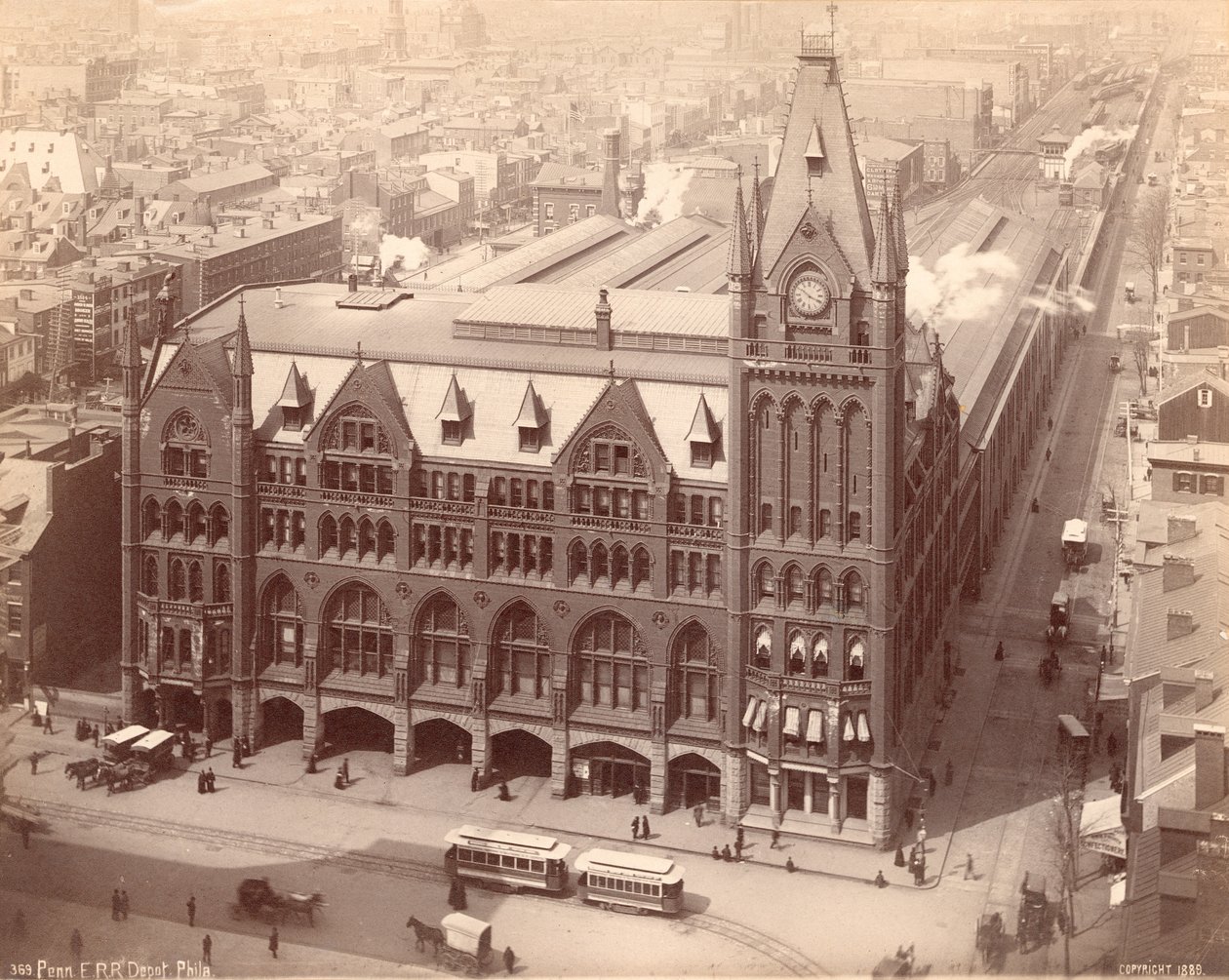 Pennsylvanian rautatieasema, Market Street West at Penn Square, 1889 (valokuva) (valokuva) tekijältä American Photographer