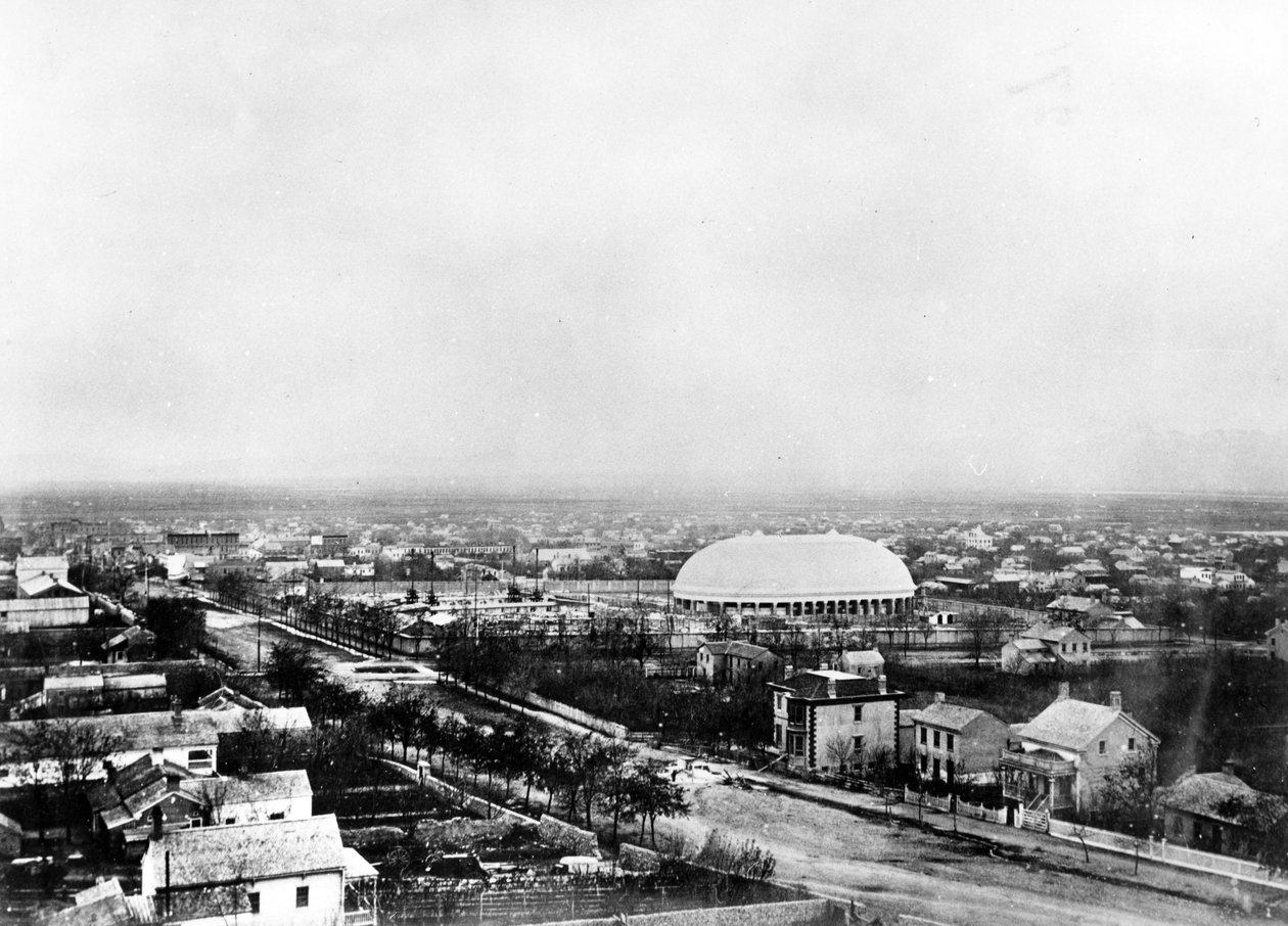 Salt Lake City ja tabernaakkeli, noin 1870-luku tekijältä American Photographer