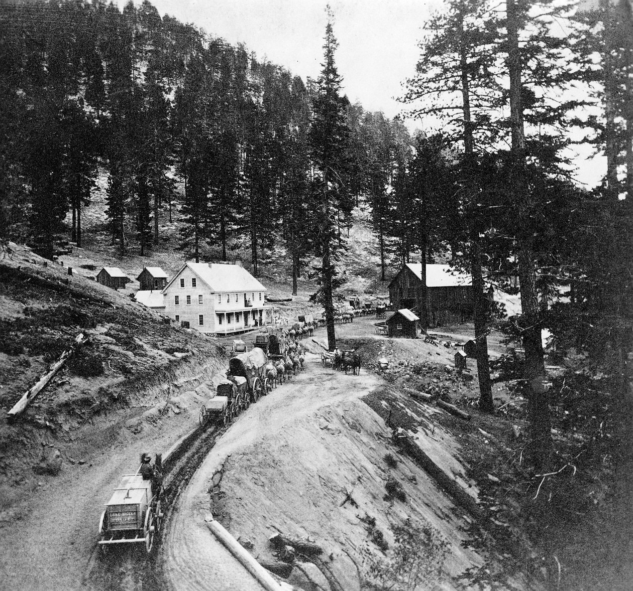 Swifts Station, Carson ja Lake Bigler Road, Kalifornia, Lawrence ja Houseworthin julkaisemasta Gems of California Scenerystä, 1866 tekijältä American Photographer