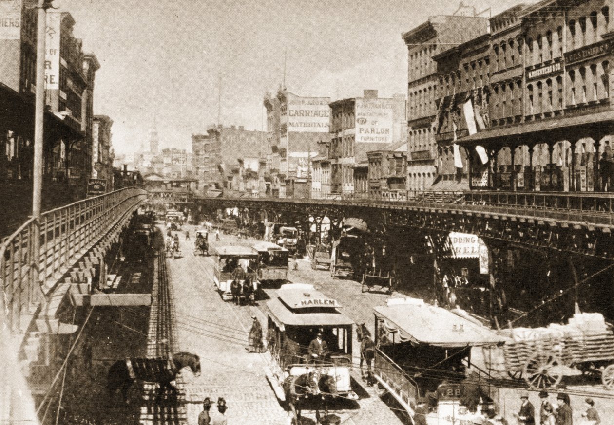 Bowery, katsot pohjoiseen Canal Streetiltä, New York Citystä, 1888 tekijältä American Photographer