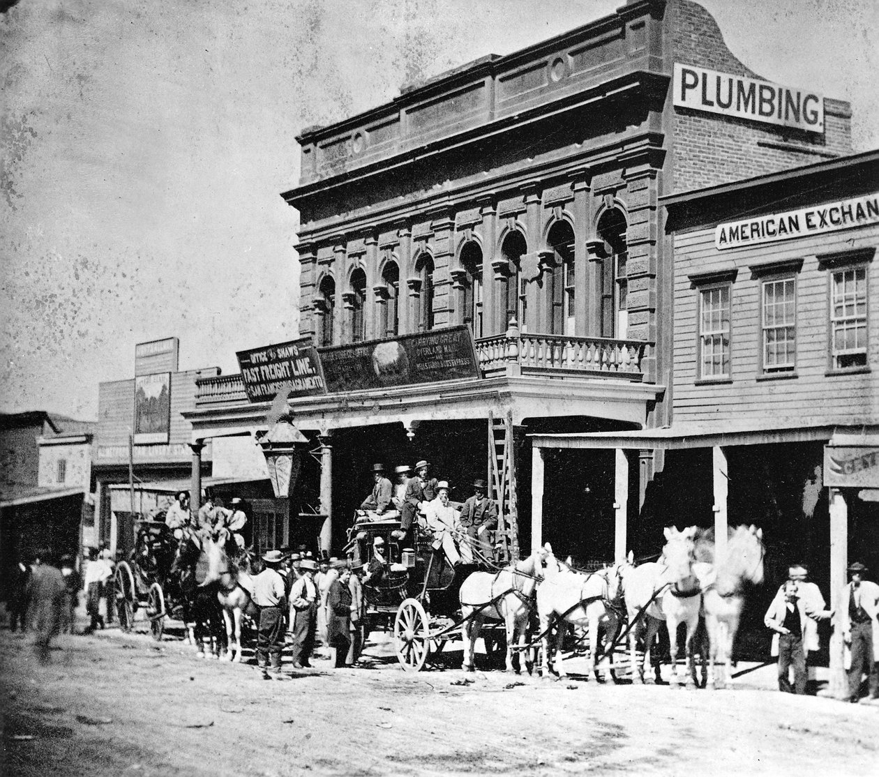 Wells, Fargo und Co.s Express Office, C Street, Virginia City, Nevada, Lawrence and Houseworthin julkaisemasta Gems of California Scenerystä, 1866 tekijältä American Photographer