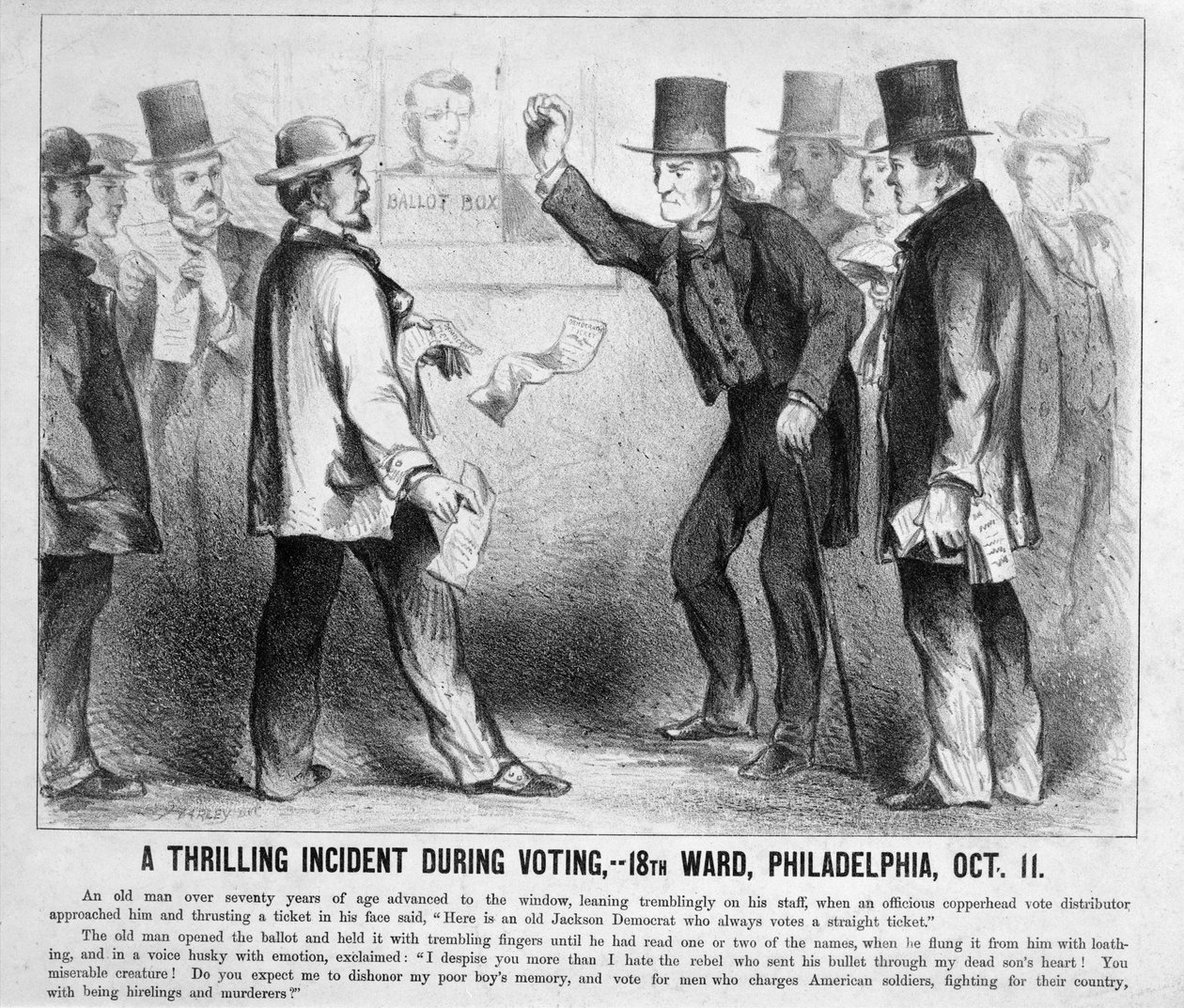 Jännittävä tapaus äänestyksen aikana, Philadelphia, n. 1863 tekijältä American School
