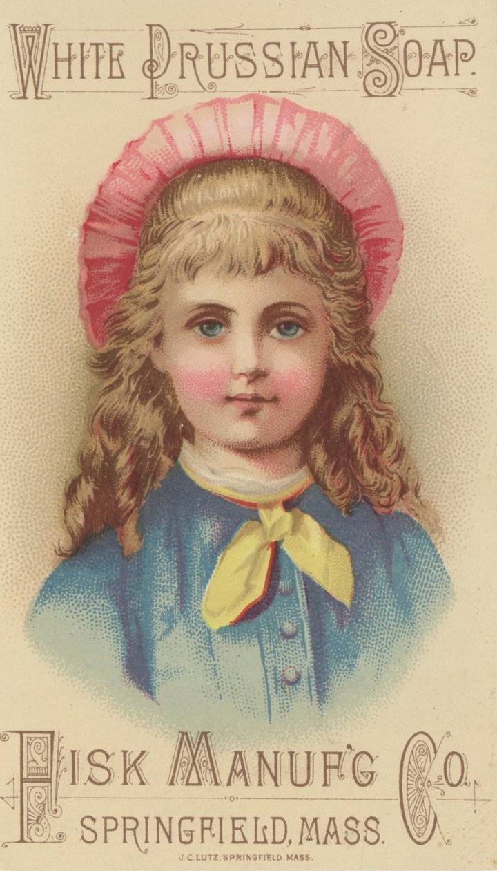 Mainos Fisk Manufacturing Co. Valkoinen preussilainen saippua, n.1880 (volyyrinen litografia). tekijältä American School