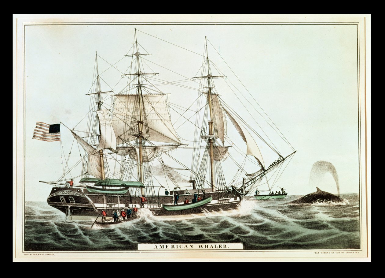 American Whaler, kaiverrettu Nathaniel Currier (1813-88) tekijältä American School