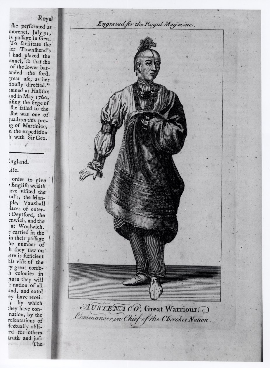 Austenaco, suuri soturi, Cherokee-kansan ylipäällikkö, kuvitus 