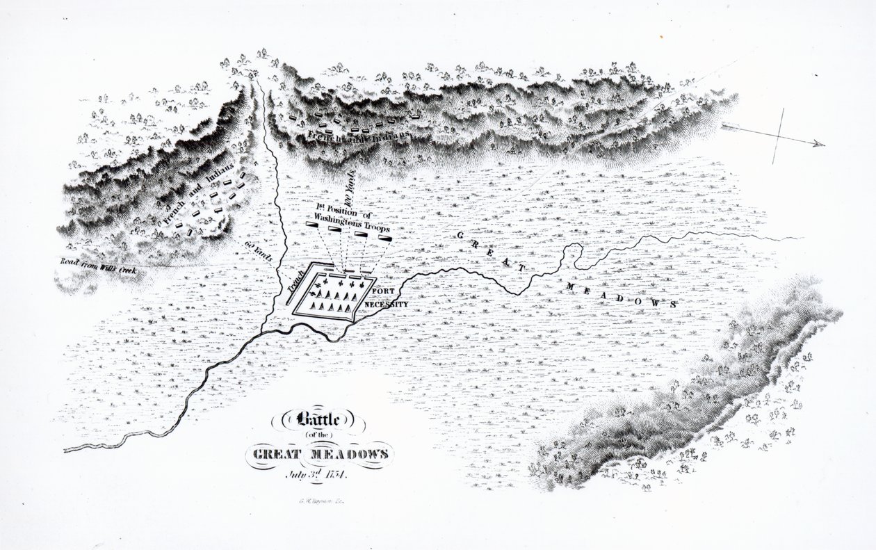 Great Meadowsin taistelu, 3. heinäkuuta 1754 tekijältä American School