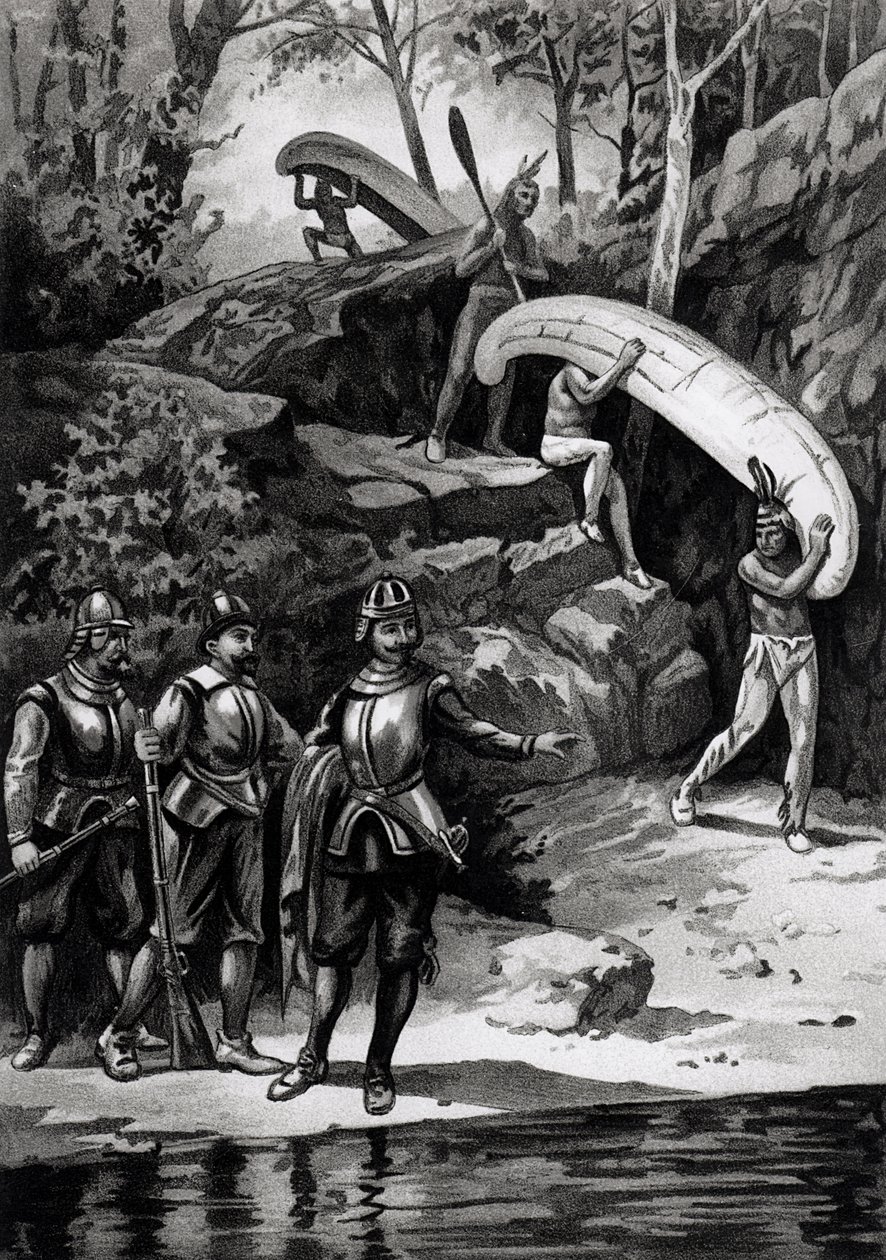 Champlain Exploring the Canadian Wilderness, 1603, julkaisusta "Amerikan manner ja sen asukkaat ennen Columbuksen löytöä", kirjoittanut Anne C. Cady, 1893 tekijältä American School