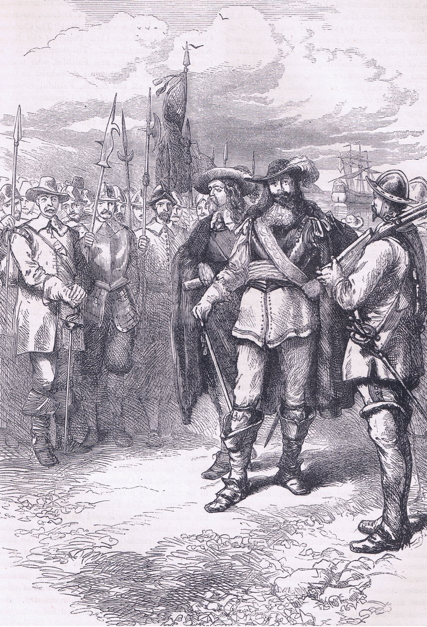 Komissaarit laskeutuvat Bostoniin 1665, esimerkki Cassells History of the United States -pubista. kirjoittanut Petter & Galpin n. 1890 tekijältä American School