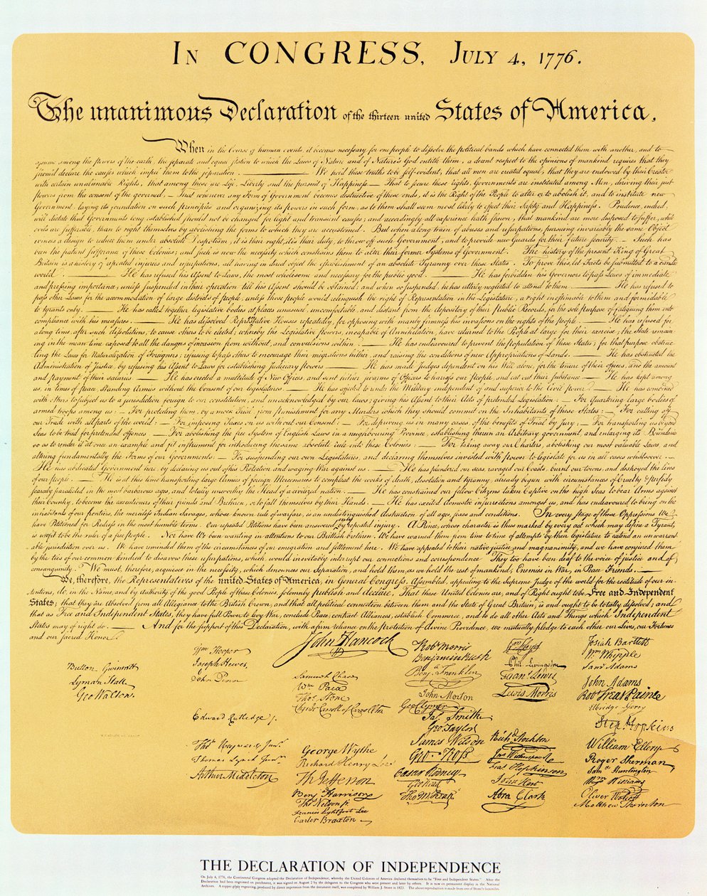 Amerikan 13 Yhdysvaltojen itsenäisyysjulistus vuodelta 1776, 1823 (kuparikaiverrus) tekijältä American School