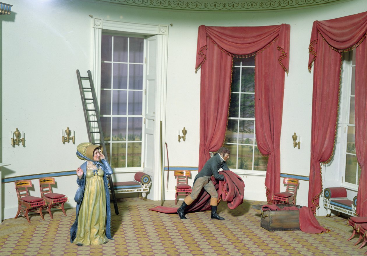 Dolley Madison poistaa maalauksia Valkoisesta talosta, 1814 tekijältä American School