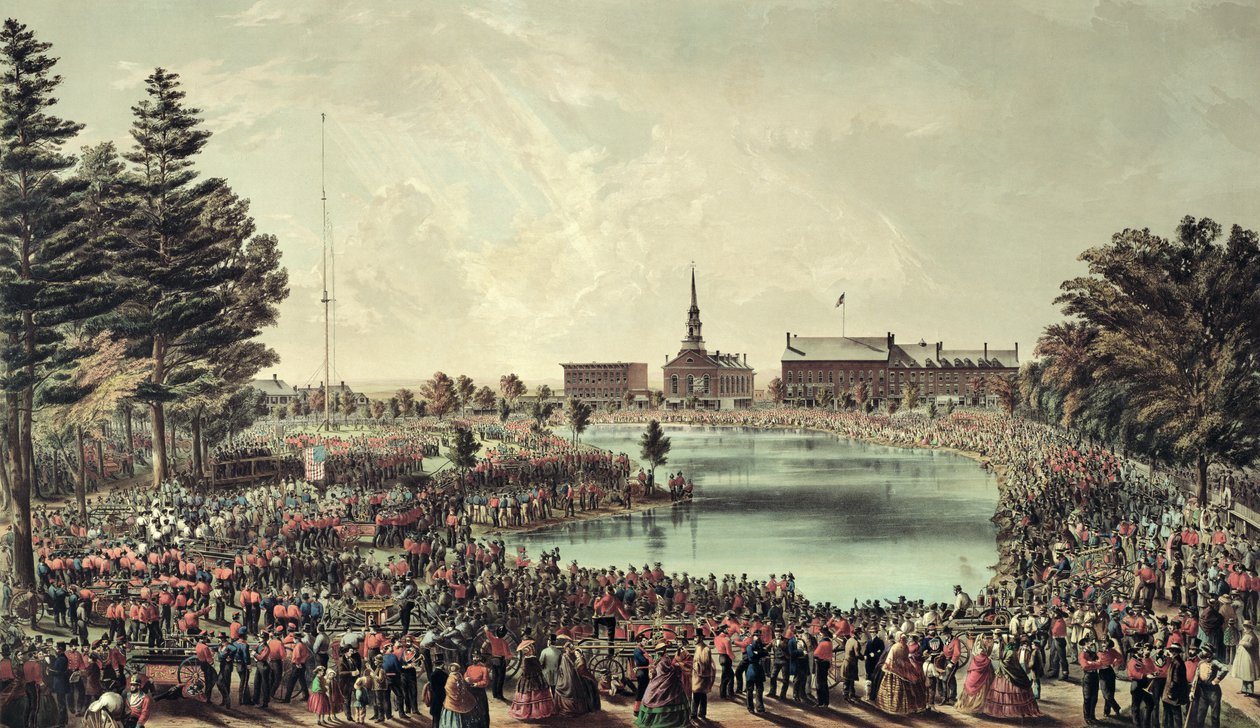 Firemans Muster, Merrimack Square, Manchester, New Hampshire, 1859 tekijältä American School