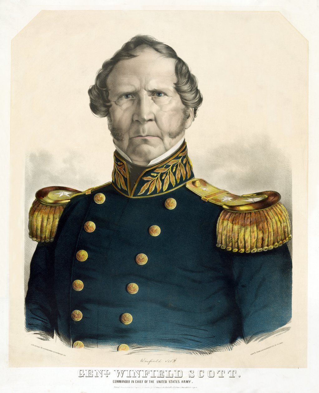 Kenraali Winfield Scott, Yhdysvaltain armeijan komentaja, pub. 1847 (käsinvärinen lito) tekijältä American School