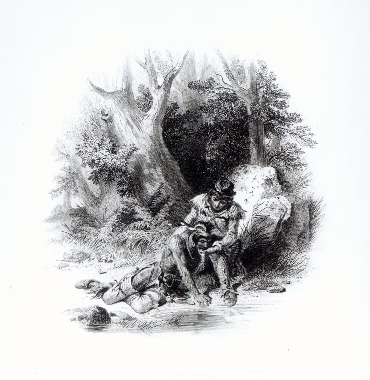 Kuvitus James Fenimore Cooperin (1789-1851) teoksesta "The Last of the Mohicans" tekijältä American School