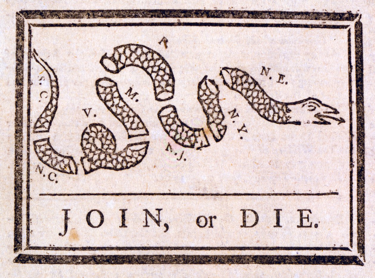 Liity tai kuole, Benjamin Franklinin kehotus, 1754 tekijältä American School