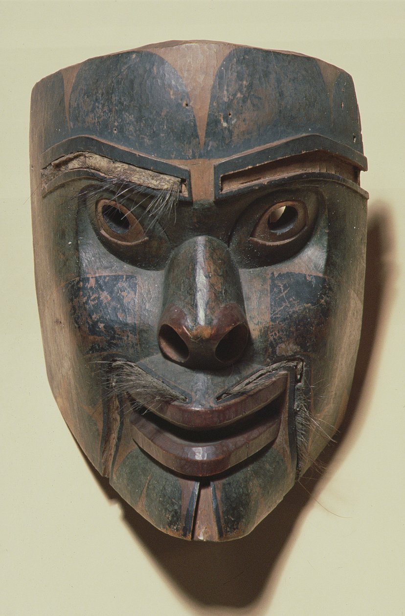 Kwakiutl ihmisnaamari, n.1875 (maalattu puu) tekijältä American School