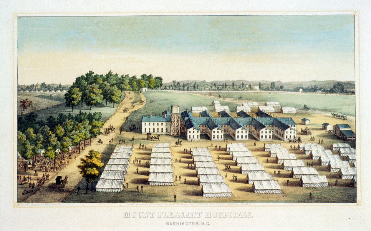 Mount Pleasant Hospitals, Washington, D.C., pubi. 1862 (värilitografia) tekijältä American School