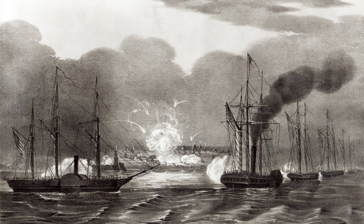 Vera Cruzin laivaston pommitus, maaliskuu 1847, julkaisija Currier and Ives, 1847. tekijältä American School