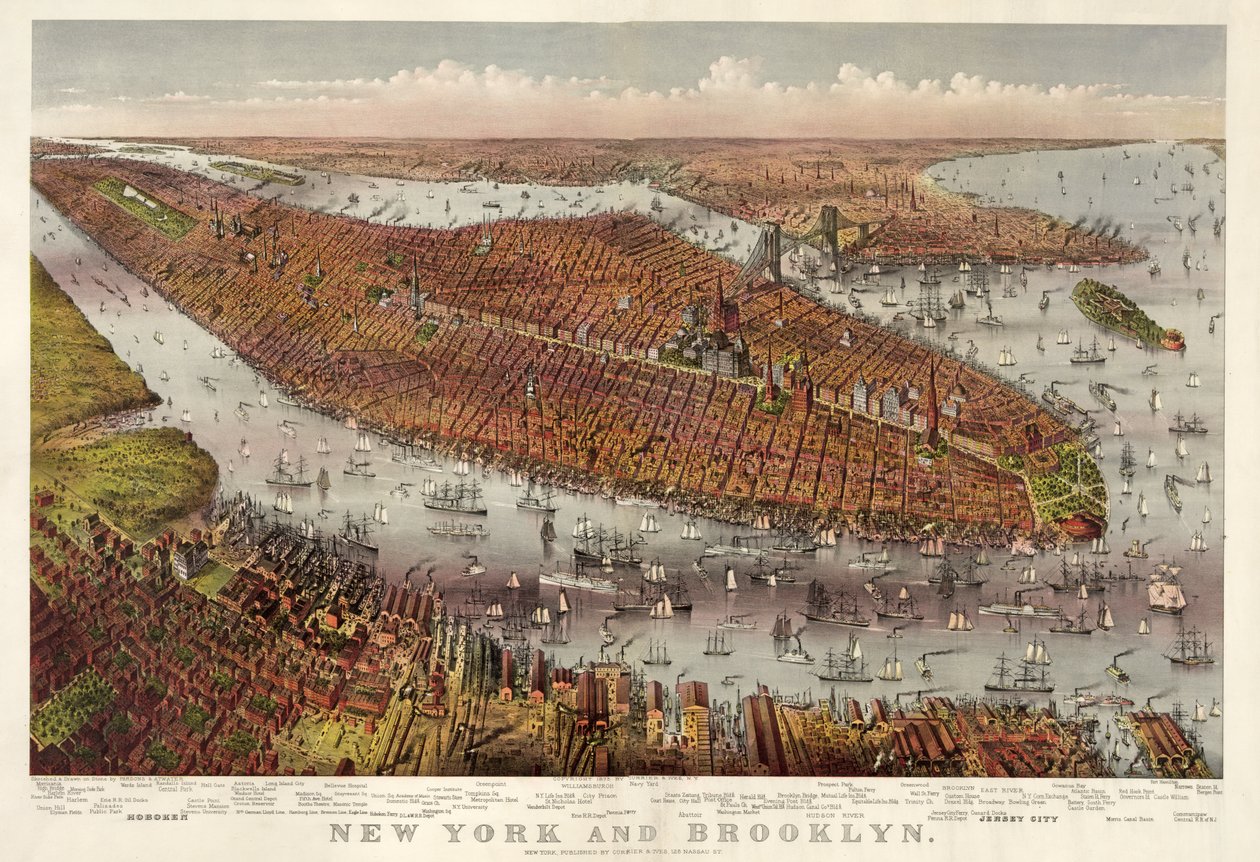New York ja Brooklyn, pubi. 1875 (värilitografia) tekijältä American School