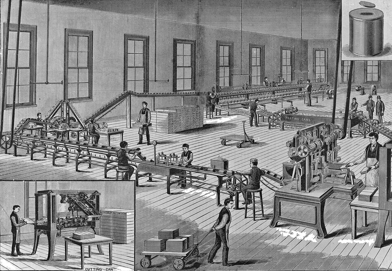 Nortonin parannettu automaattinen tölkkien valmistuskoneisto, n. 1901 tekijältä American School