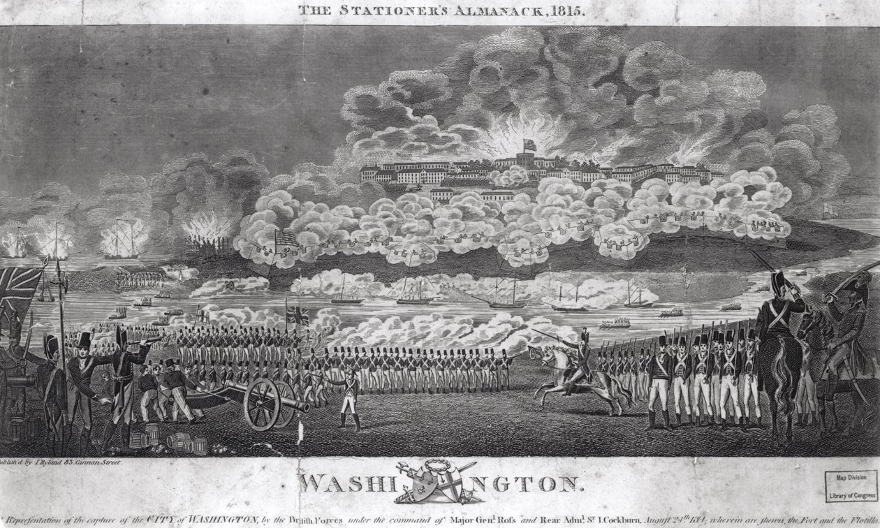 Edustus Washingtonin kaupungin kaappauksesta brittijoukkojen toimesta, 24. elokuuta 1814, "The Stationer