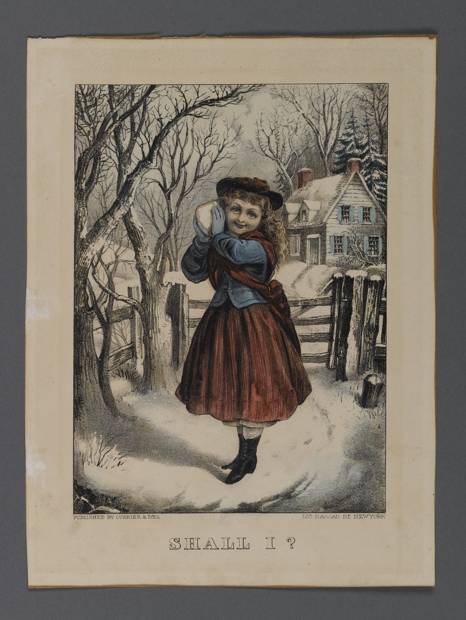 Shall I?, julkaisija Currier & Ives, New York (käsinvärinen litho) tekijältä American School