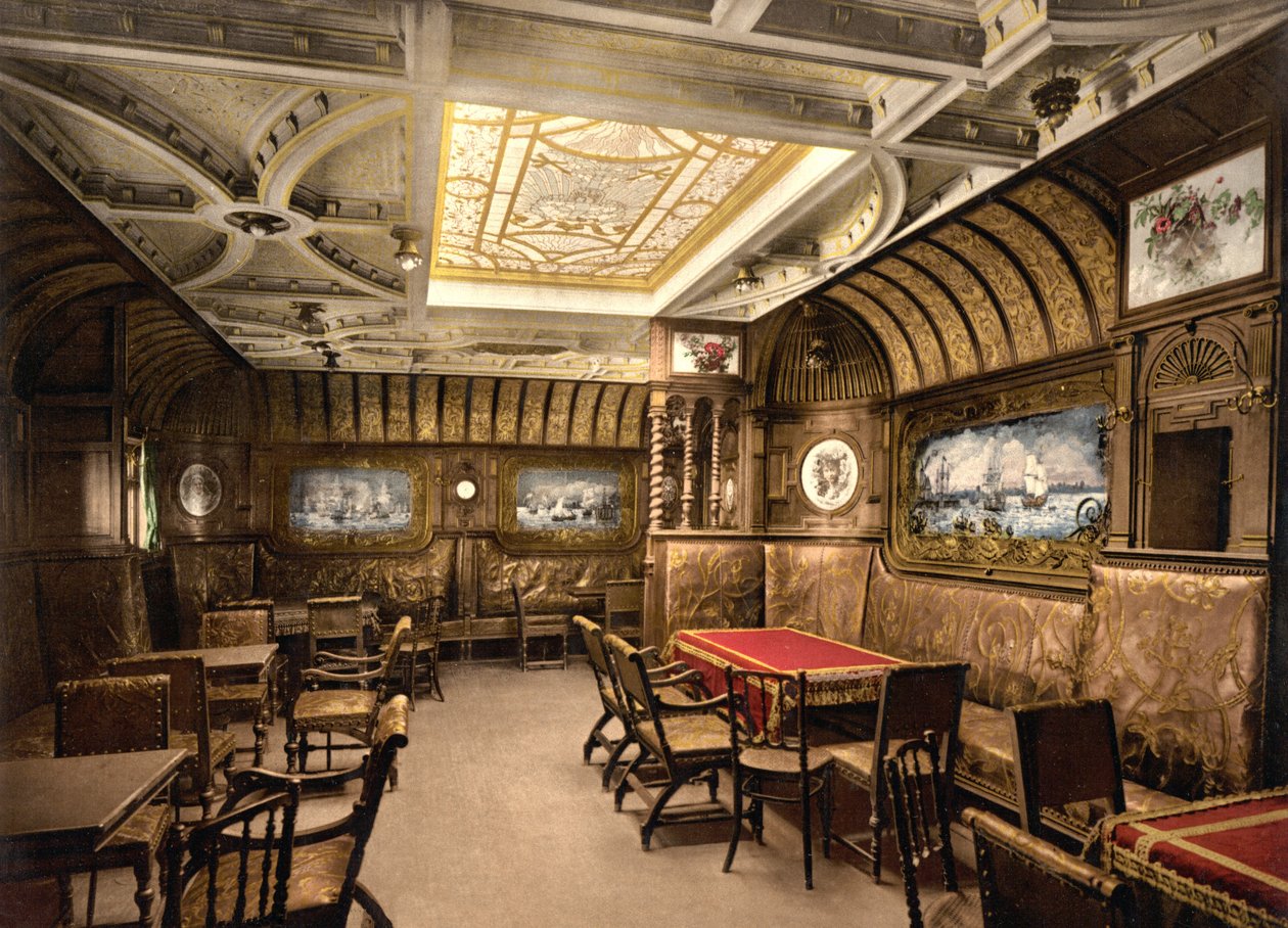 Tupakointisalonki Kaiser Wilhelm der Grossella, pub. C. 1897 (värilitografia) tekijältä American School
