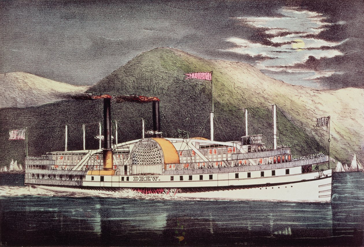 Höyrylaiva Drew, jonka julkaisivat Nathaniel Currier (1813-88) ja James Merritt Ives (1824-95). tekijältä American School