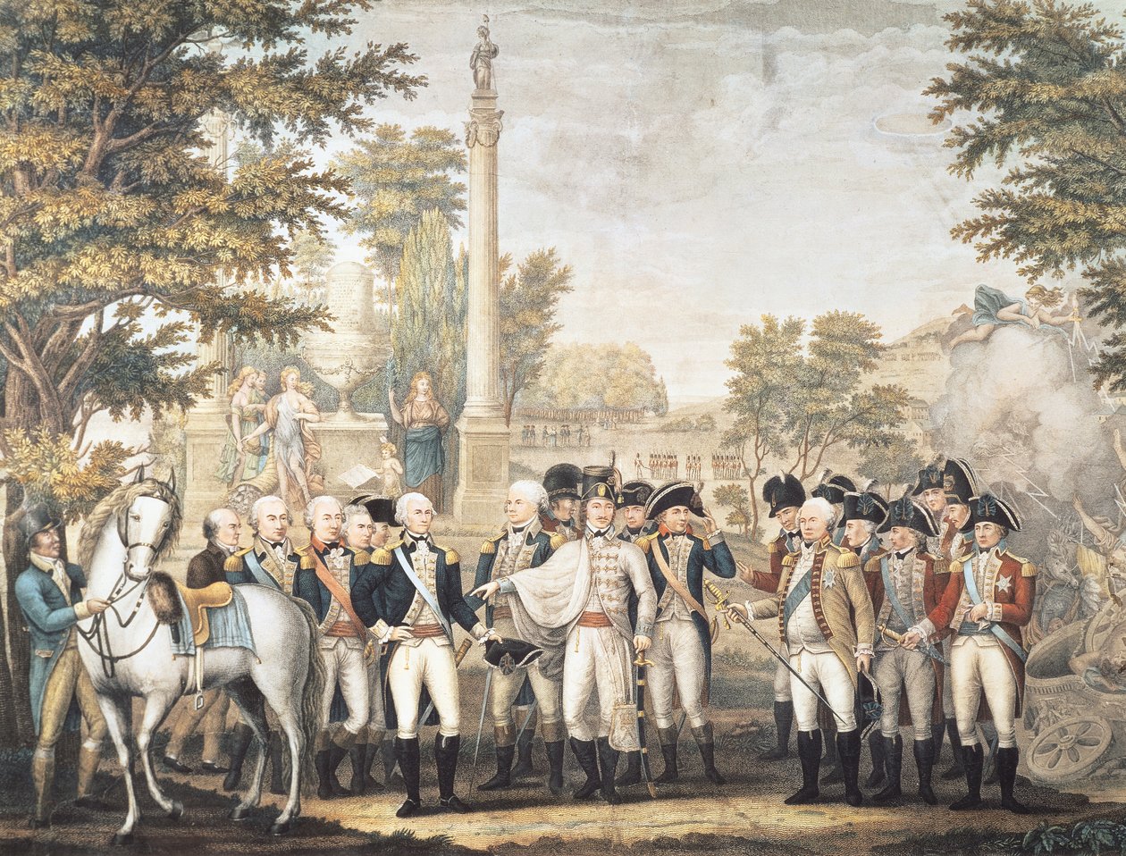 Britit antautuivat kenraali Washingtonille tappion jälkeen Yorktownissa, Virginiassa, lokakuussa 1781 tekijältä American School