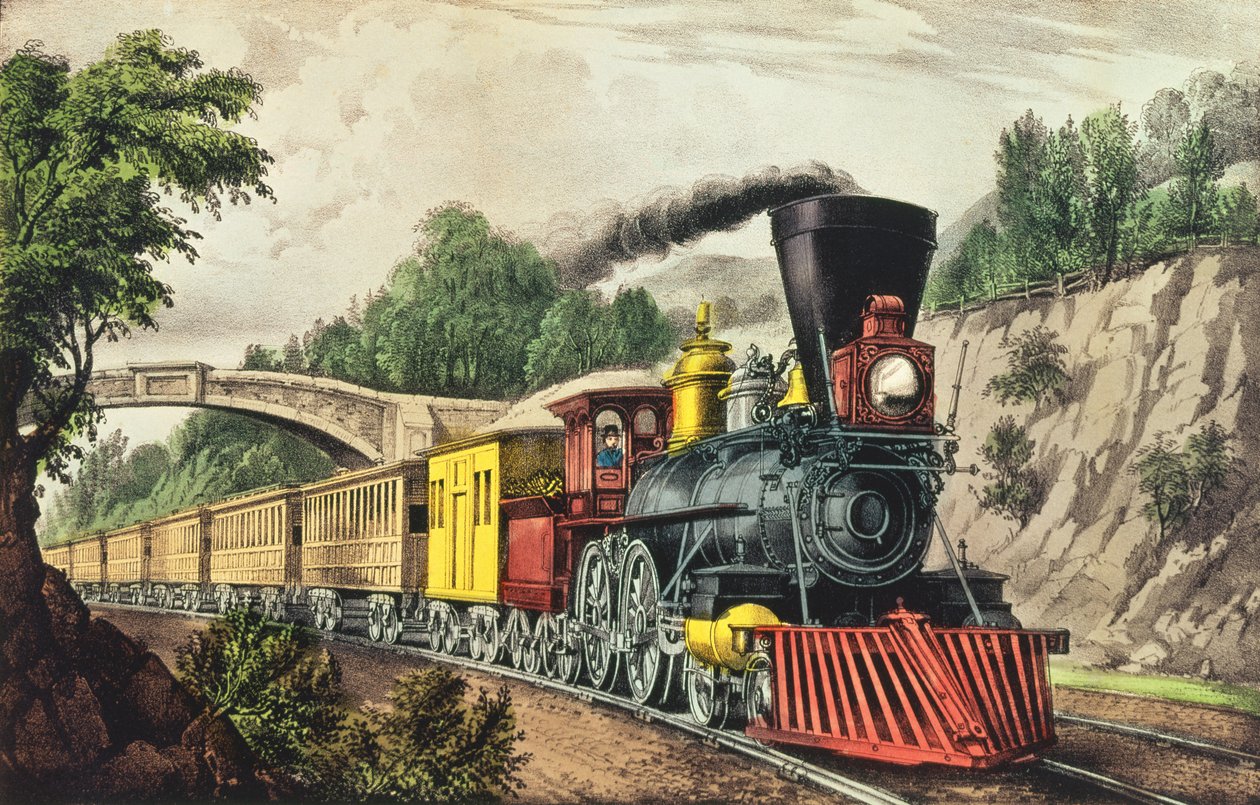 Nathaniel Currierin (1813-88) ja James Merritt Ivesin (1824-95) julkaisema pikajuna (The Express Train). tekijältä American School