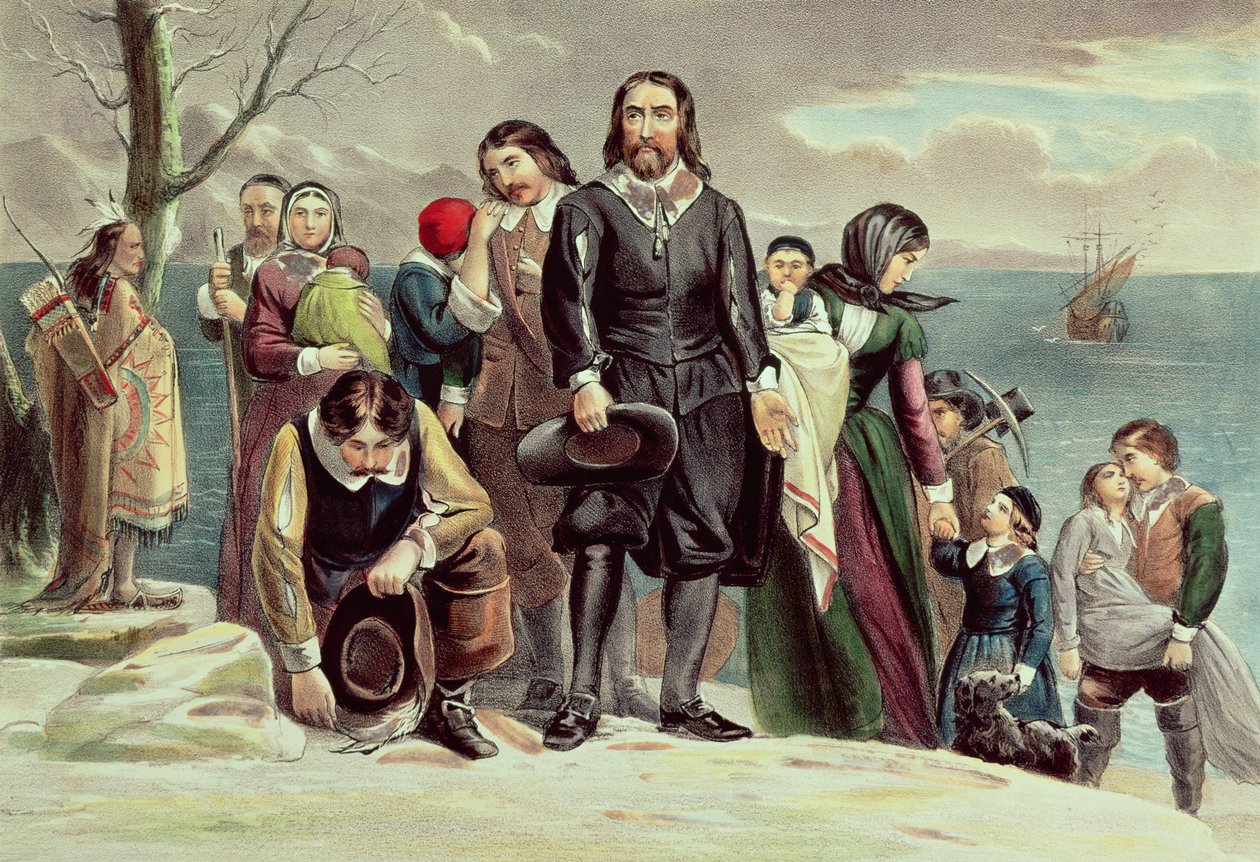 The Landing of the Pilgrims at Plymouth, Massachusetts, 22. joulukuuta 1620, julkaissut Currier und Ives (katso myös 97927) tekijältä American School