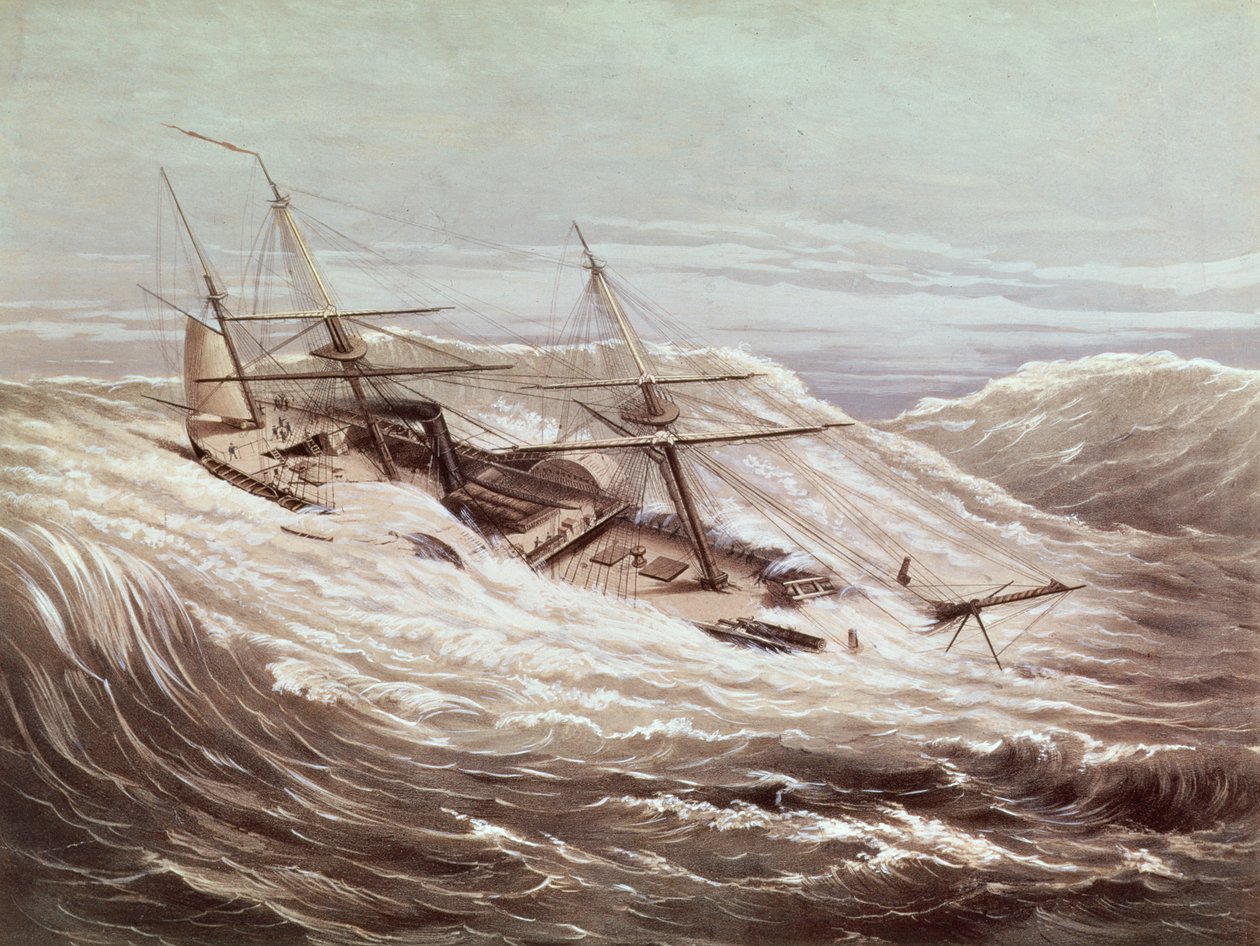 Mississippi Steam Fregate in a Typhoon, kaiverrus Currier und Ives, 1854 tekijältä American School