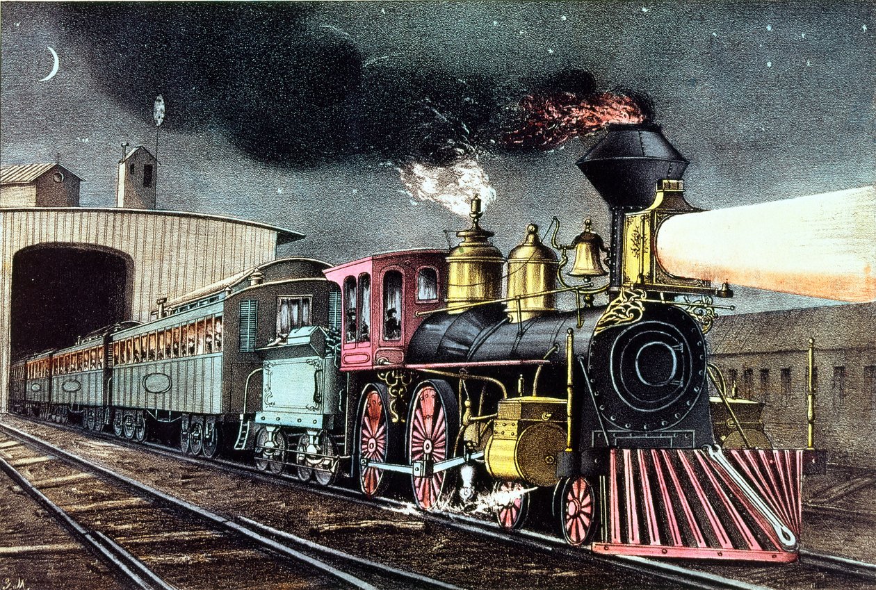 The Night Express: The Start, julkaisijat Nathaniel Currier (1813-88) ja James Merritt Ives (1824-95) tekijältä American School