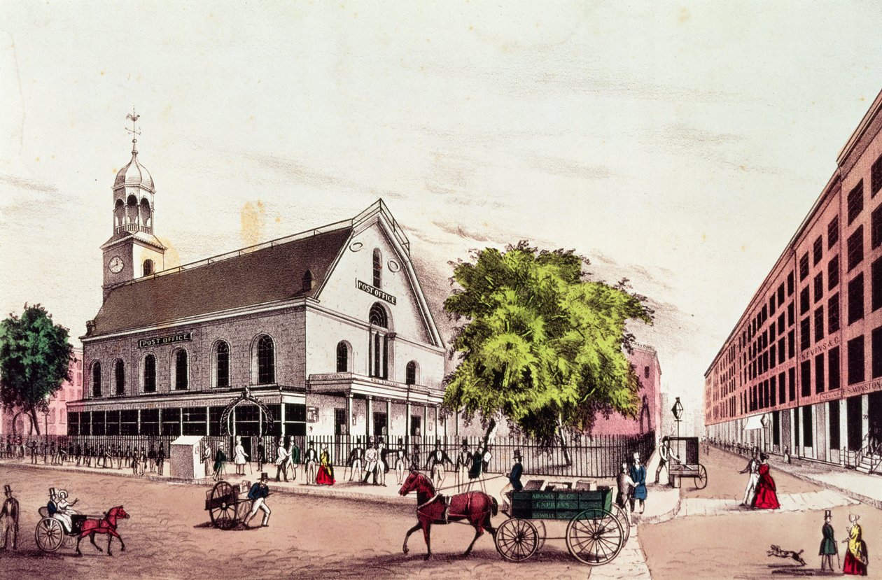 Post Office, New York, kaiverrus Nathaniel Currier (1813-88) tekijältä American School