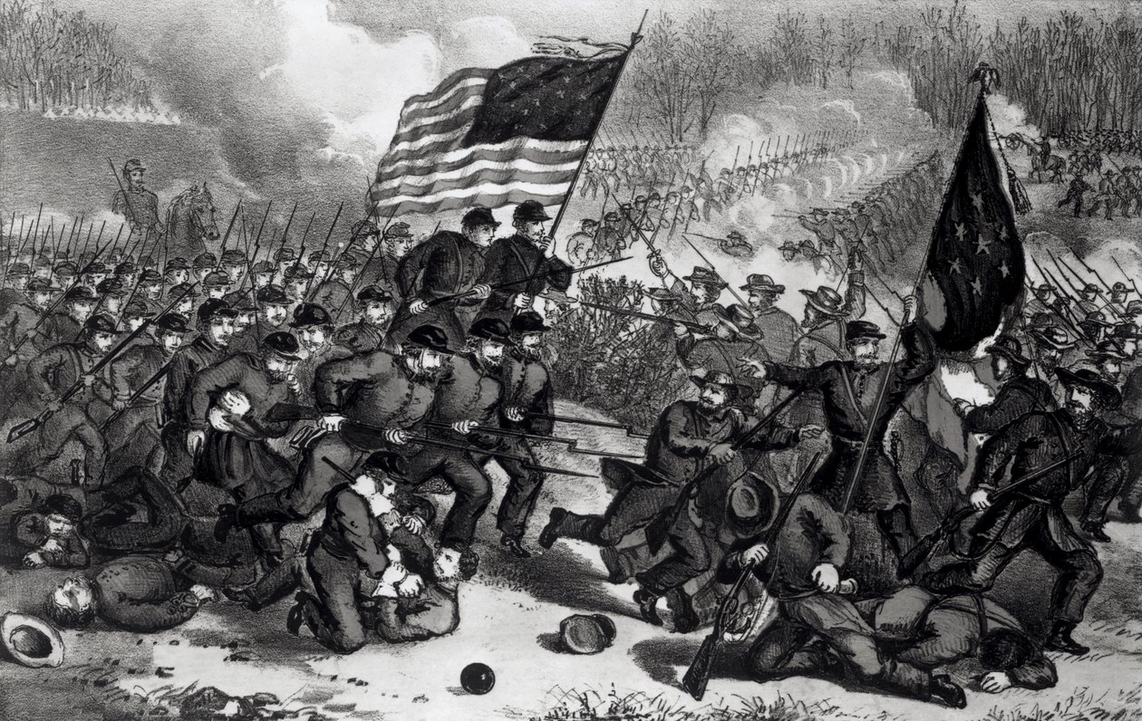 The Second Battle of Bull Run, taisteltu 29. elokuuta 1862, pub. kirjoittaneet Currier ja Ives tekijältä American School