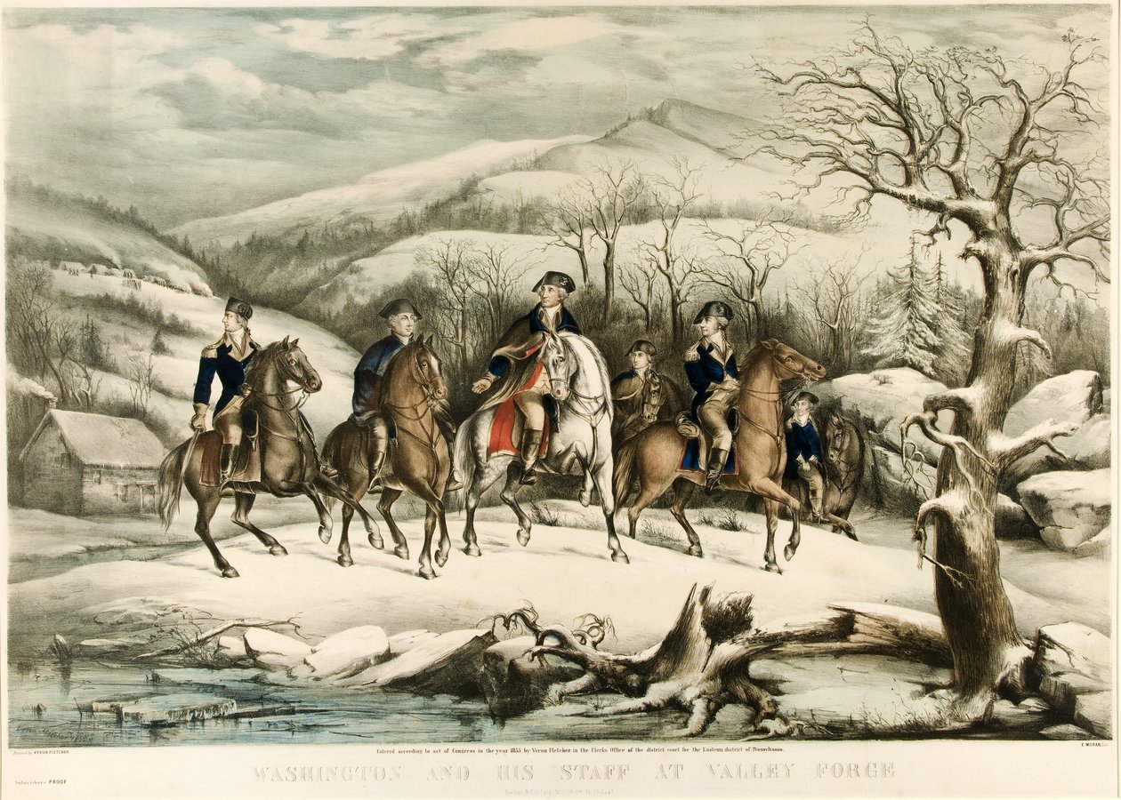 Washington ja hänen henkilökuntansa Valley Forgessa, pubissa. 1855 tekijältä American School