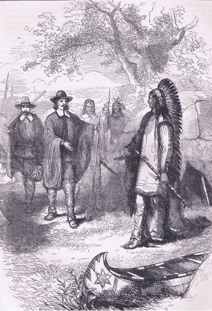 Winslowsin vierailu Massaqitiin 1634, kuva Cassells History of the United States -pubista. kirjoittanut Petter & Galpin n. 1890 tekijältä American School