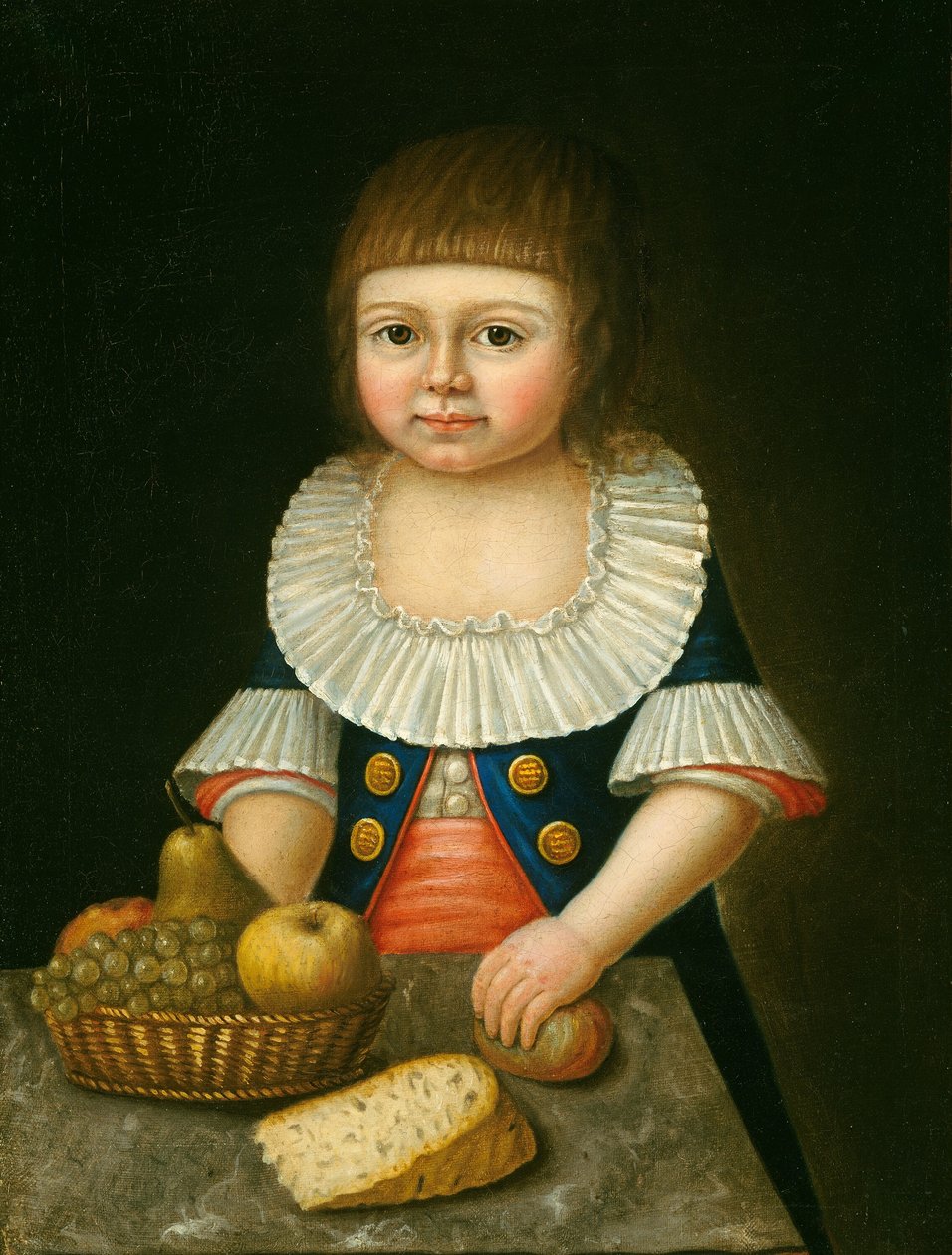 Poika hedelmäkorin kanssa tekijältä American 18th Century